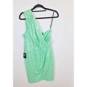 Marciano Dress Size‎ Large Green Sequin One Shoulder Cocktail Formal Wedding